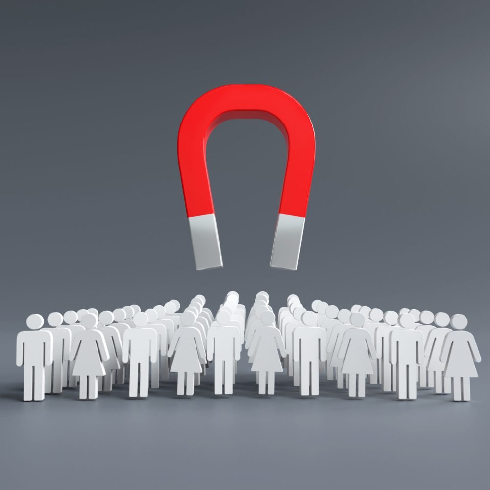 Magnets attracting customers, Business Lead ideas, Business team Magnets attracting customers, Business Lead ideas, Business team building, Recruiting people to join the team. 3D illustration